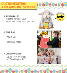 DolliBu Super Soft Squat Sheep with Yellow Easter Egg Plush Toy - 9.5 Inches