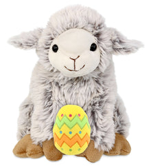 DolliBu Super Soft Squat Sheep with Yellow Easter Egg Plush Toy - 9.5 Inches