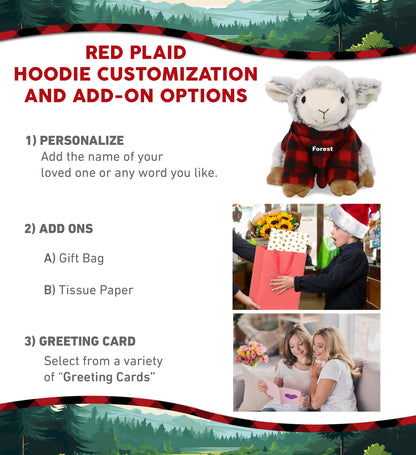 SUPER SOFT PLUSH - SQUAT SHEEP WITH RED PLAID HOODIE