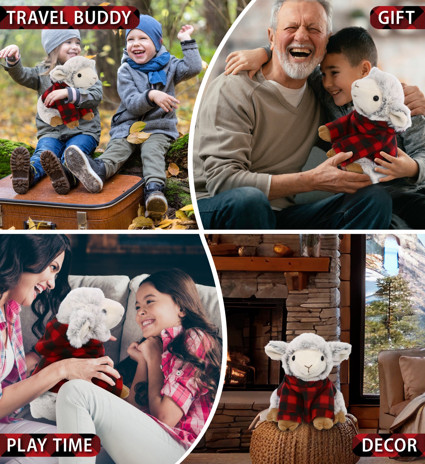 SUPER SOFT PLUSH - SQUAT SHEEP WITH RED PLAID HOODIE