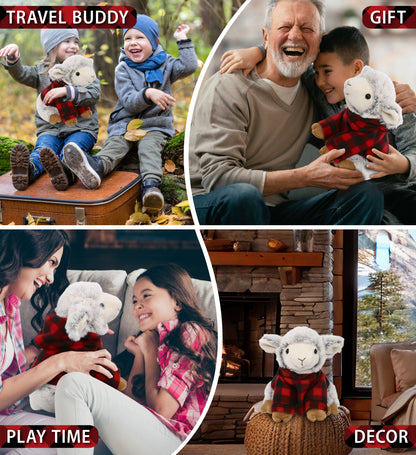 SUPER SOFT PLUSH - SQUAT SHEEP WITH RED PLAID HOODIE