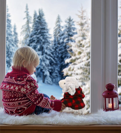 SUPER SOFT PLUSH - SQUAT SHEEP WITH RED PLAID HOODIE