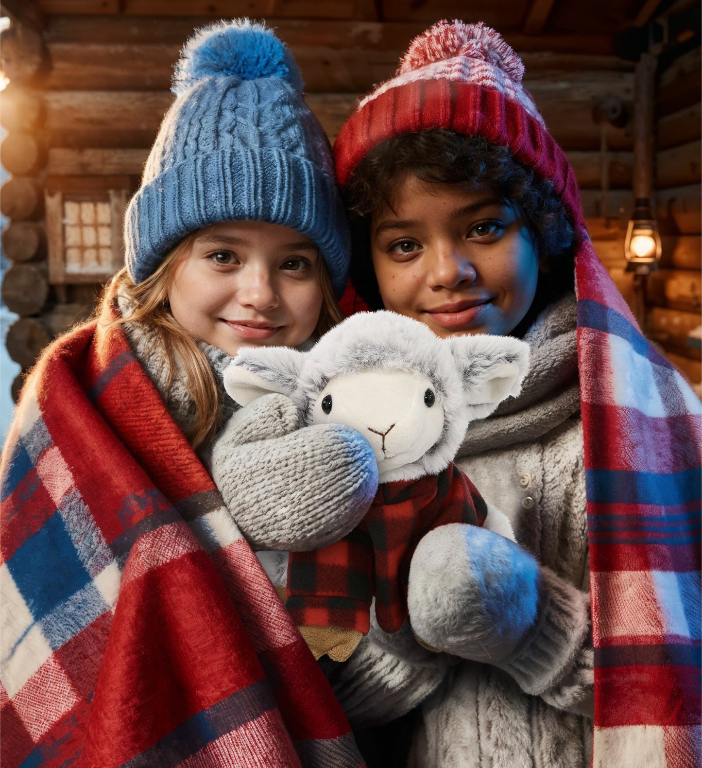 SUPER SOFT PLUSH - SQUAT SHEEP WITH RED PLAID HOODIE