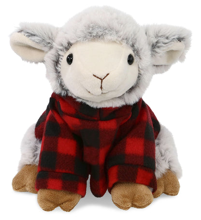 SUPER SOFT PLUSH - SQUAT SHEEP WITH RED PLAID HOODIE