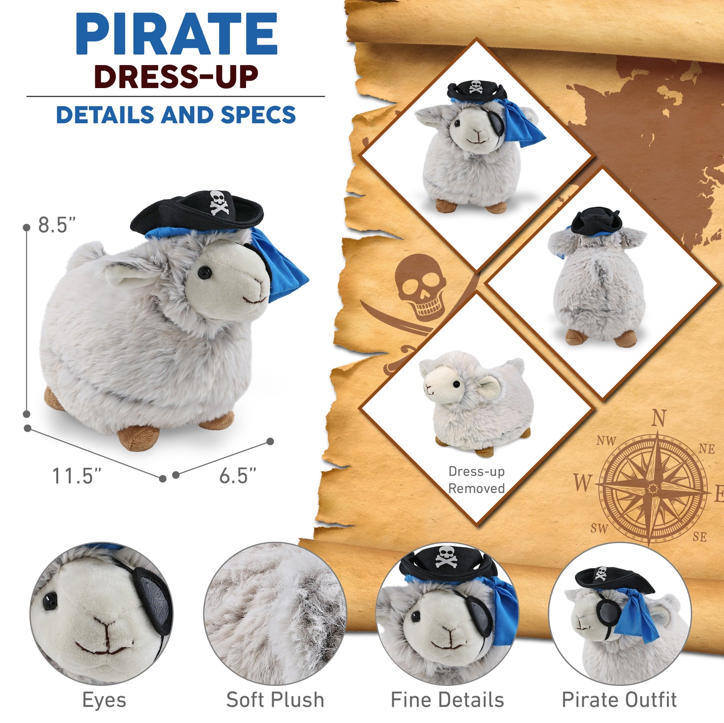 SUPER SOFT PLUSH - SHEEP PIRATE DRESS UP