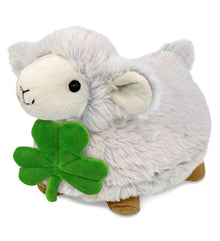 DolliBu Fluffy White Sheep Stuffed Animal with Green Plush Shamrock - 11.5 Inch