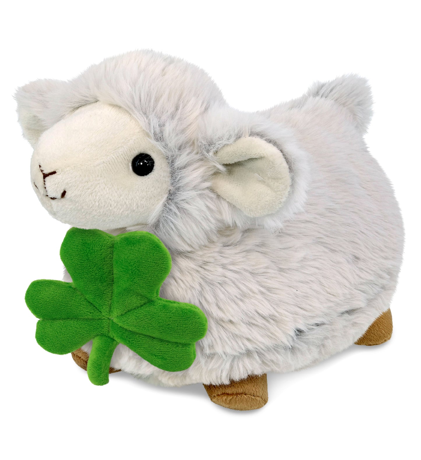 DolliBu Fluffy White Sheep Stuffed Animal with Green Plush Shamrock - 11.5 Inch