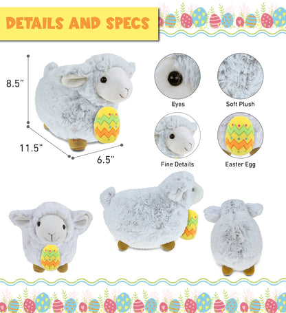 DolliBu Super Soft Fluffy White Sheep with Yellow Easter Egg Plush - 11.5 Inch