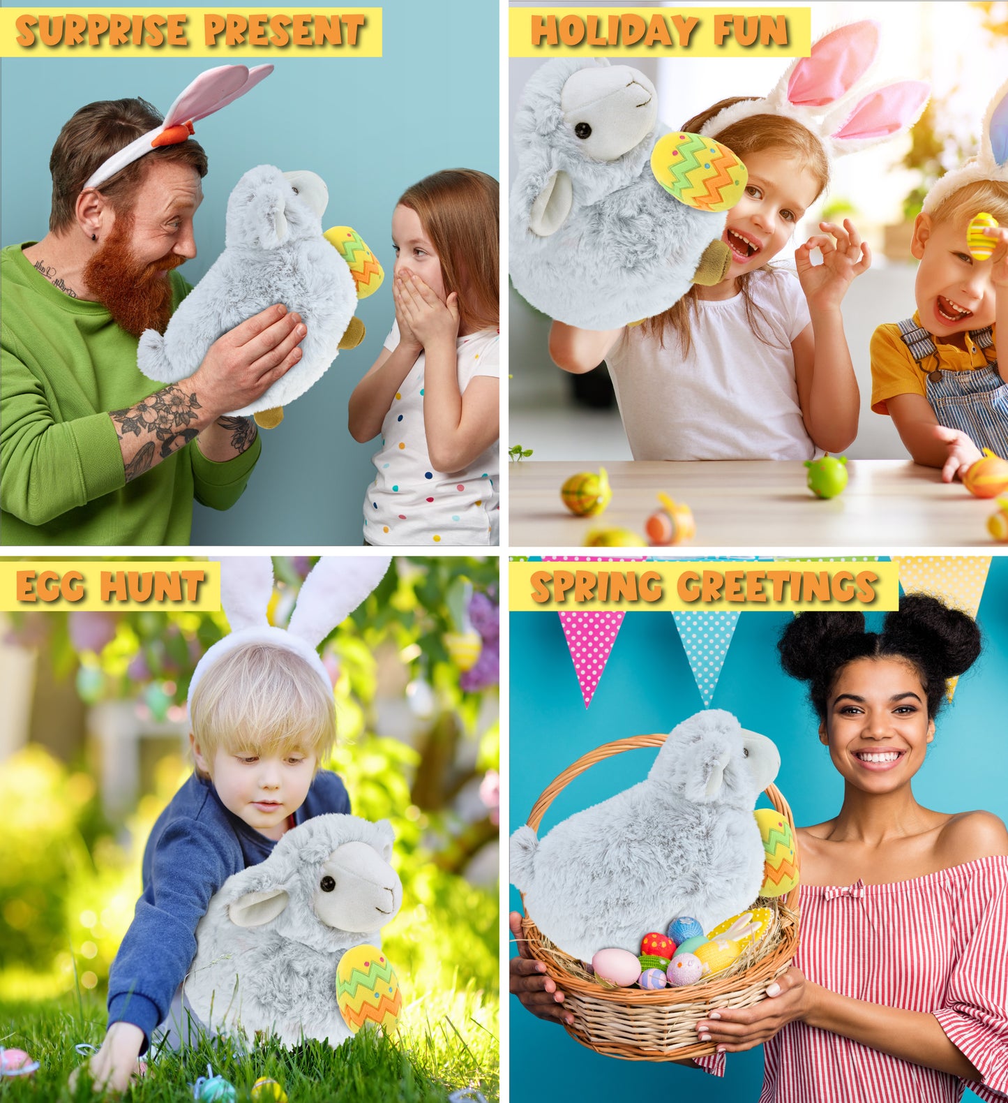 DolliBu Super Soft Fluffy White Sheep with Yellow Easter Egg Plush - 11.5 Inch