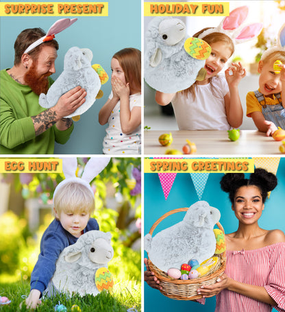 DolliBu Super Soft Fluffy White Sheep with Yellow Easter Egg Plush - 11.5 Inch
