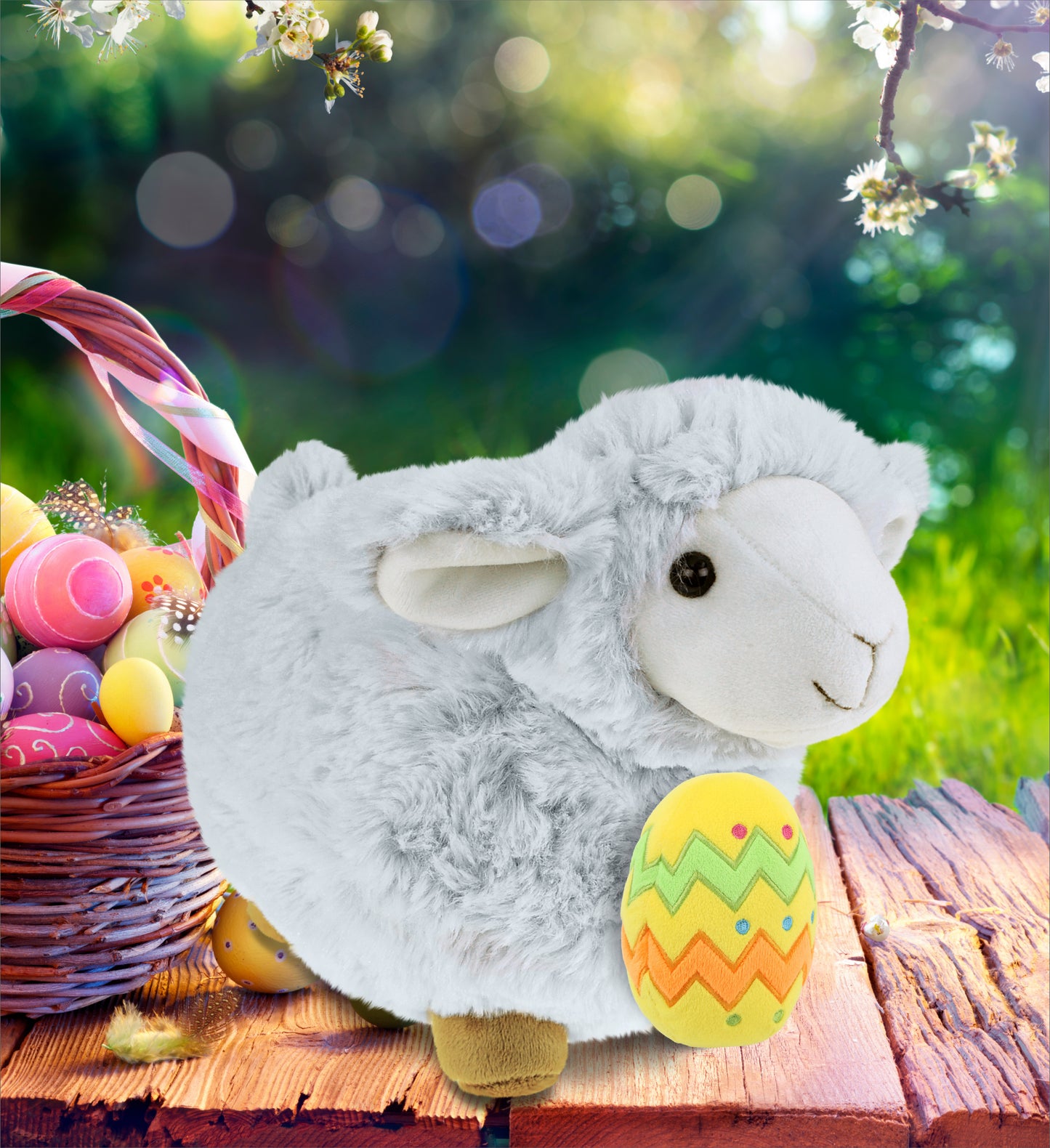 DolliBu Super Soft Fluffy White Sheep with Yellow Easter Egg Plush - 11.5 Inch