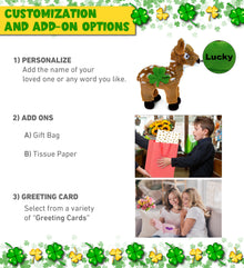 DolliBu Standing Deer Stuffed Animal with Green Plush Shamrock - 12.5 Inches