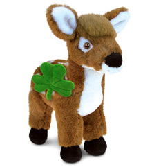 DolliBu Standing Deer Stuffed Animal with Green Plush Shamrock - 12.5 Inches