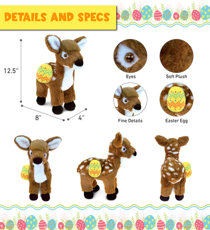 DolliBu Super Soft Standing Deer with Yellow Easter Egg Plush - 12.5 Inches