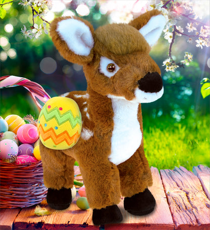 DolliBu Super Soft Standing Deer with Yellow Easter Egg Plush - 12.5 Inches