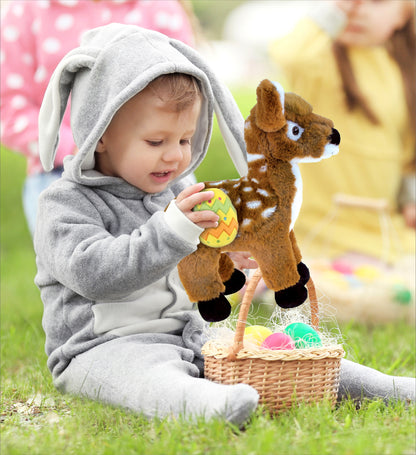 DolliBu Super Soft Standing Deer with Yellow Easter Egg Plush - 12.5 Inches