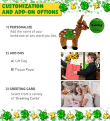 DolliBu Small Standing Deer Stuffed Animal with Green Plush Shamrock - 10 Inch