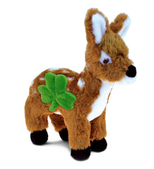 DolliBu Small Standing Deer Stuffed Animal with Green Plush Shamrock - 10 Inch
