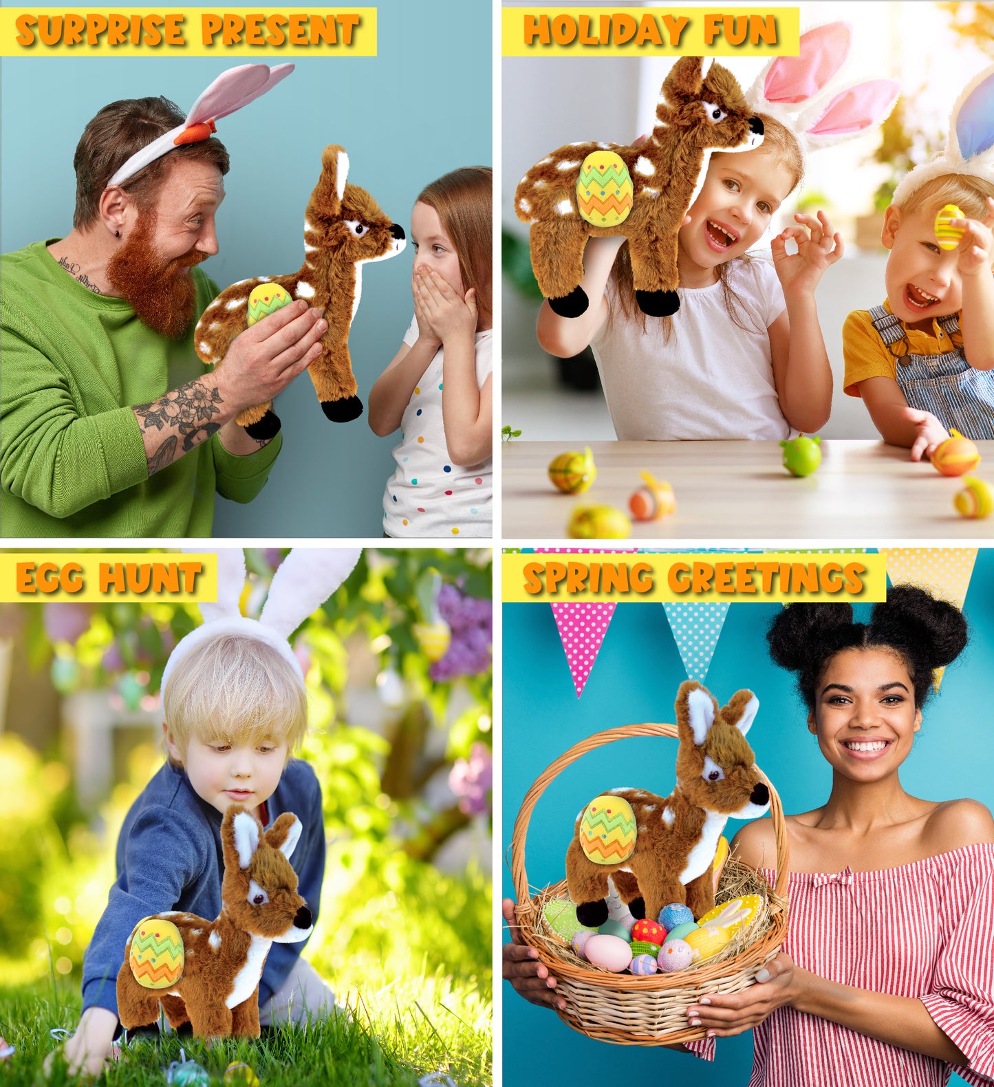 DolliBu Super Soft Small Standing Deer with Yellow Easter Egg Plush - 10 Inches