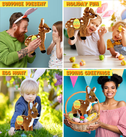 DolliBu Super Soft Small Standing Deer with Yellow Easter Egg Plush - 10 Inches
