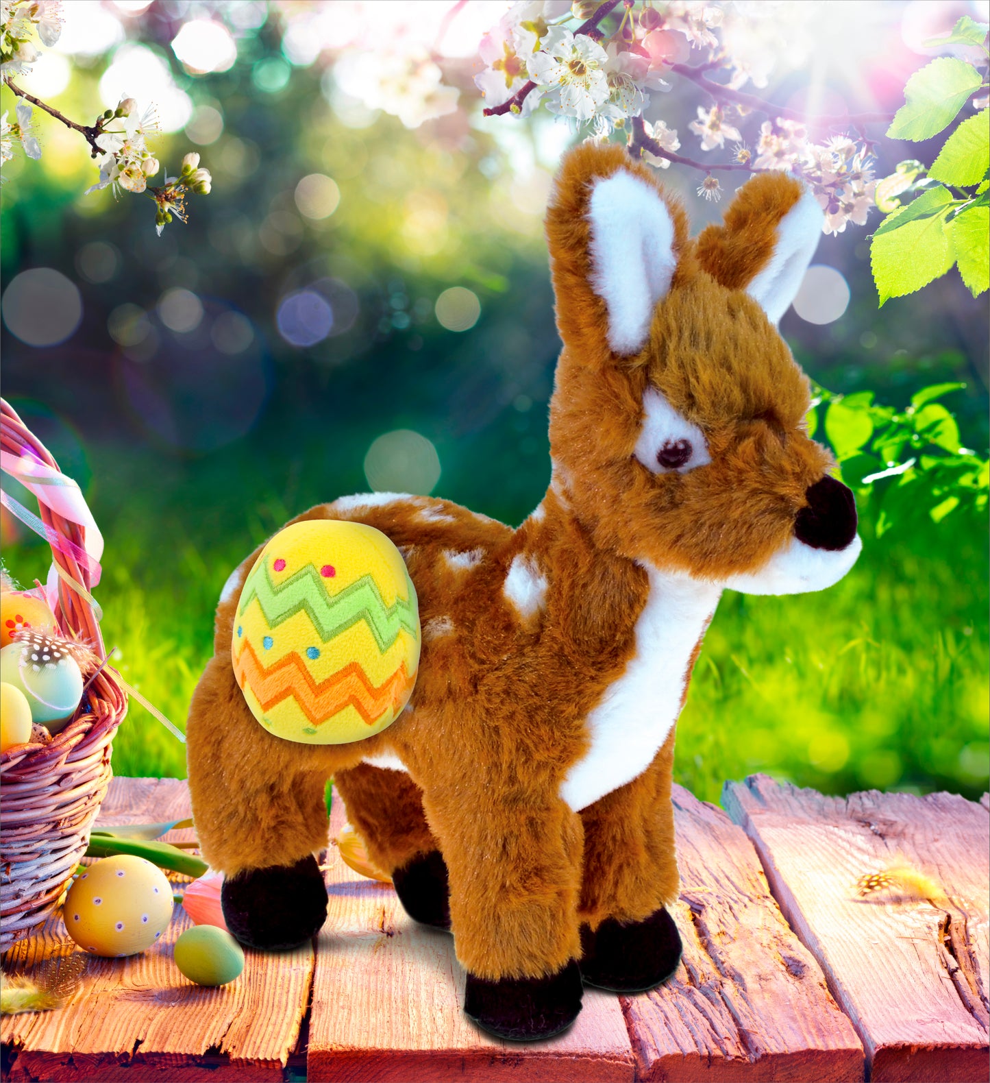 DolliBu Super Soft Small Standing Deer with Yellow Easter Egg Plush - 10 Inches