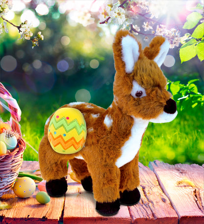 DolliBu Super Soft Small Standing Deer with Yellow Easter Egg Plush - 10 Inches