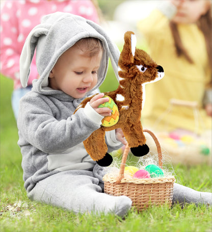 DolliBu Super Soft Small Standing Deer with Yellow Easter Egg Plush - 10 Inches