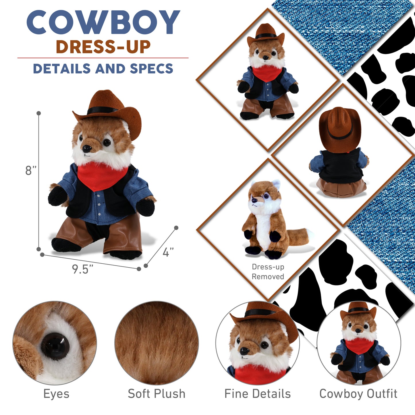 SUPER SOFT PLUSH - FOX With COWBOY Dress Up