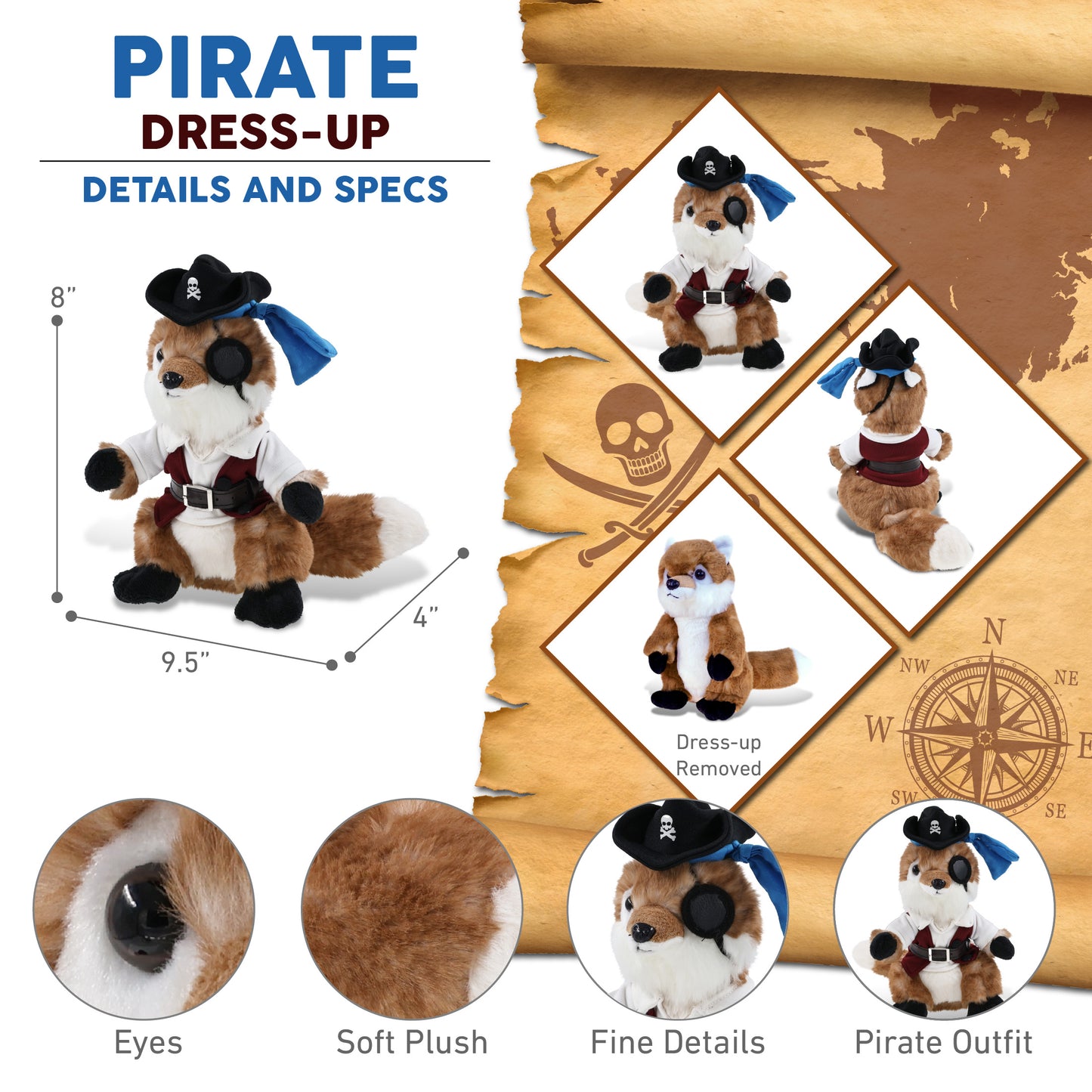 SUPER SOFT PLUSH - FOX PIRATE DRESS UP