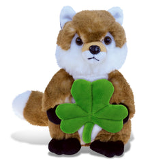 DolliBu Super Soft Fox Stuffed Animal with Green Plush Shamrock - 9.5 Inches