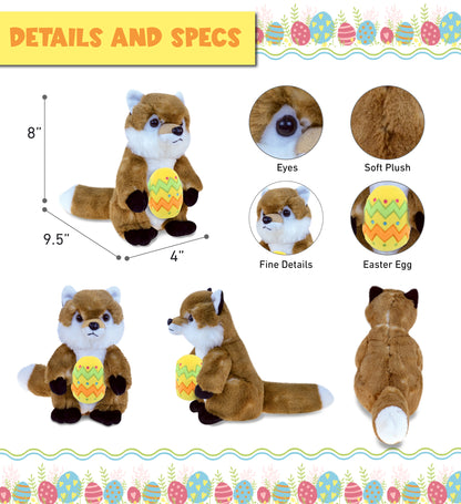DolliBu Super Soft Cute Fox with Yellow Easter Egg Plush Toy - 9.5 Inches