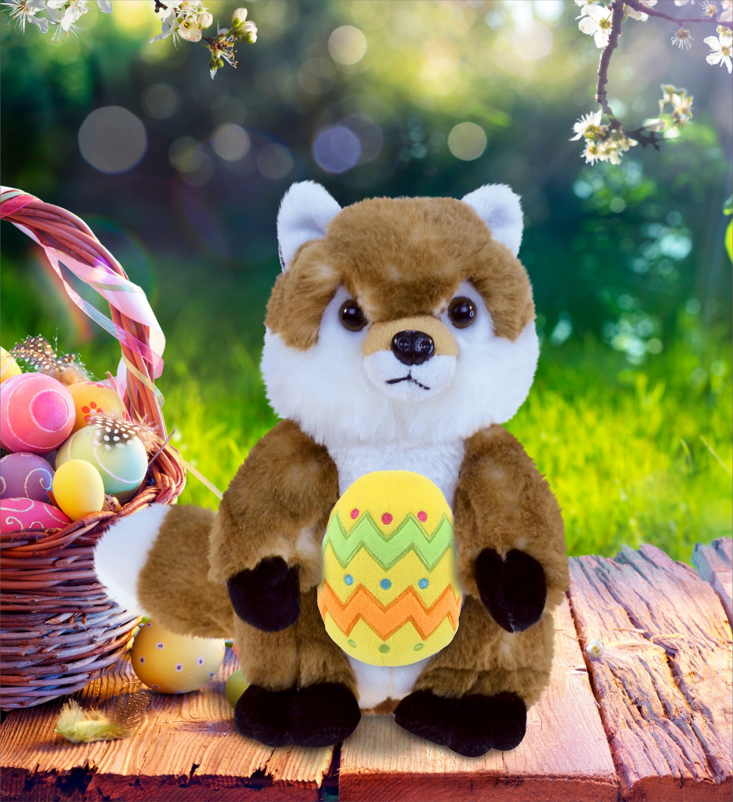 DolliBu Super Soft Cute Fox with Yellow Easter Egg Plush Toy - 9.5 Inches