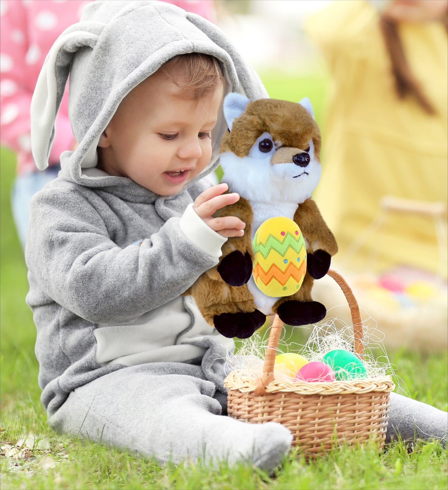 DolliBu Super Soft Cute Fox with Yellow Easter Egg Plush Toy - 9.5 Inches