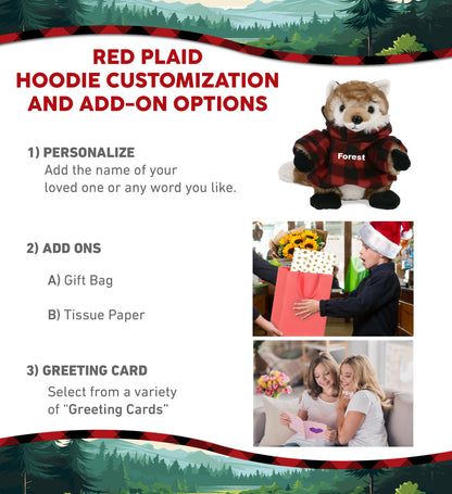 SUPER SOFT PLUSH - FOX WITH RED PLAID HOODIE