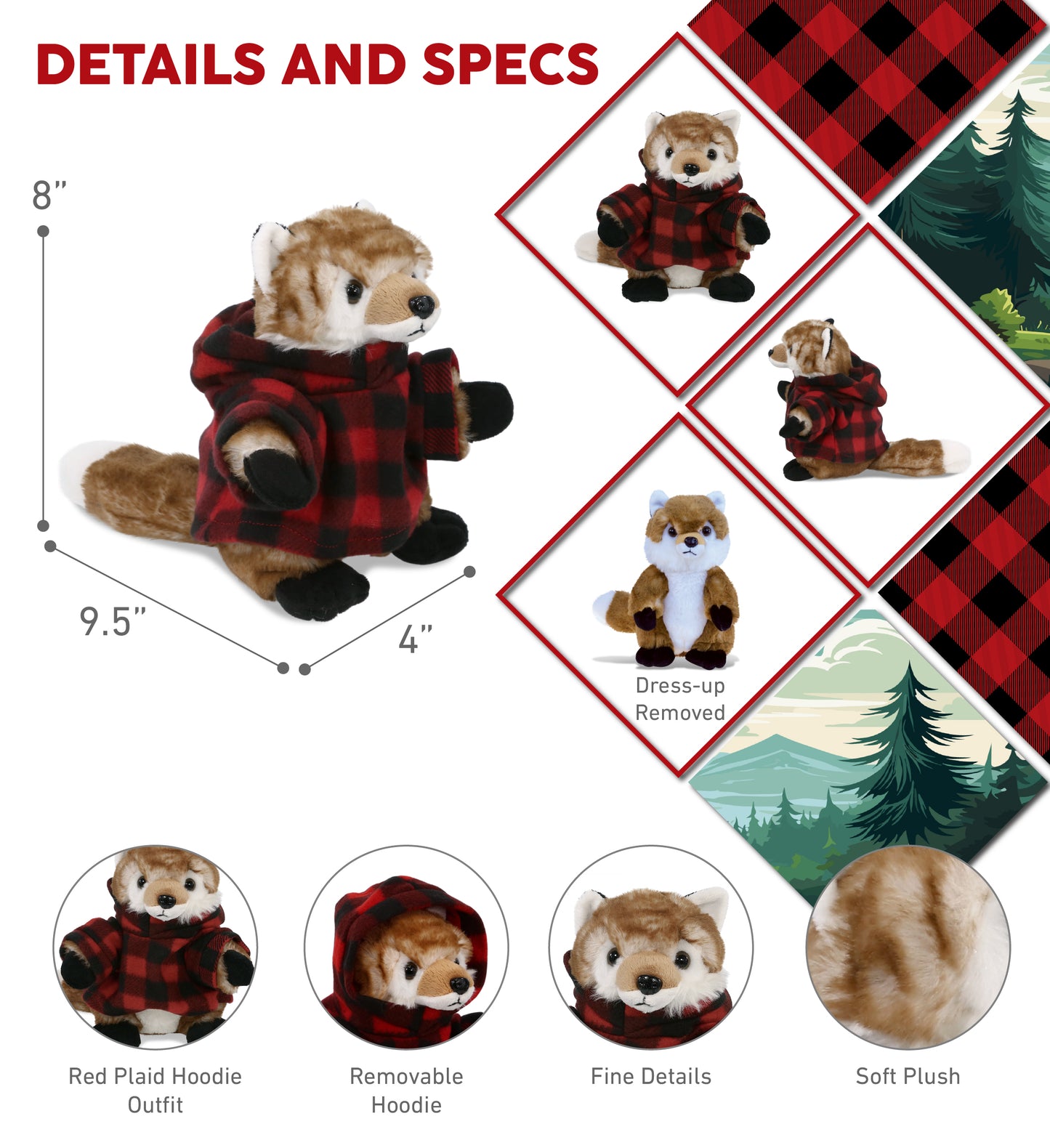 SUPER SOFT PLUSH - FOX WITH RED PLAID HOODIE
