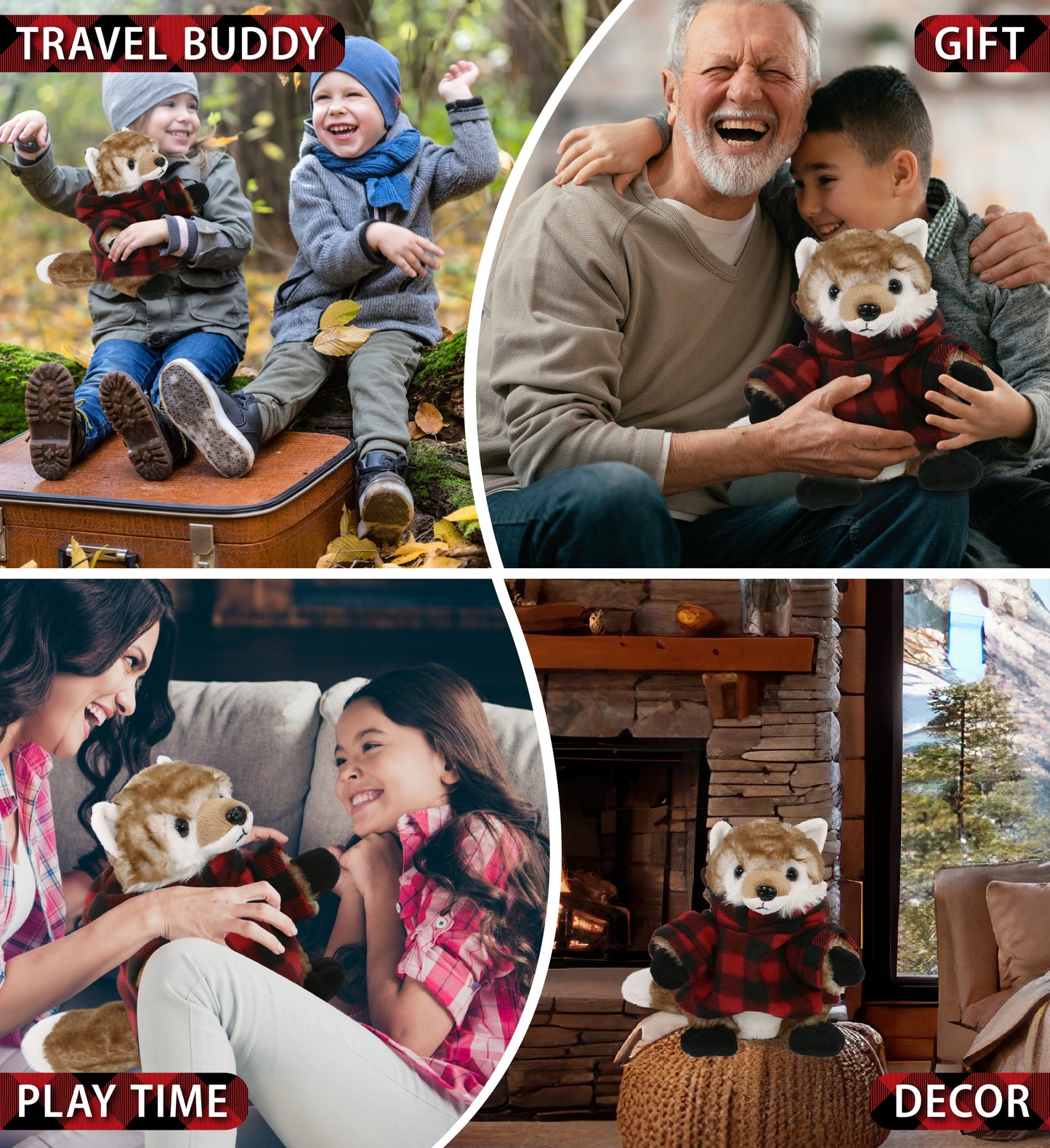 SUPER SOFT PLUSH - FOX WITH RED PLAID HOODIE