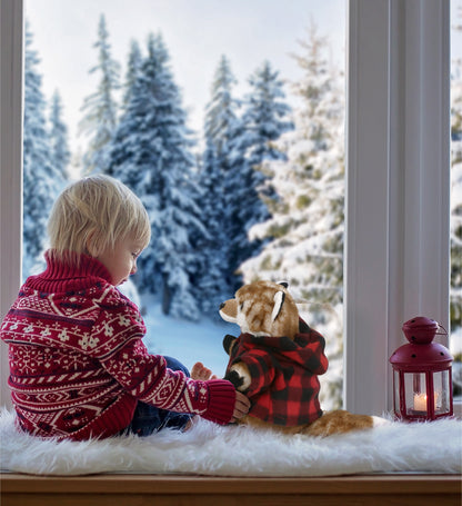 SUPER SOFT PLUSH - FOX WITH RED PLAID HOODIE