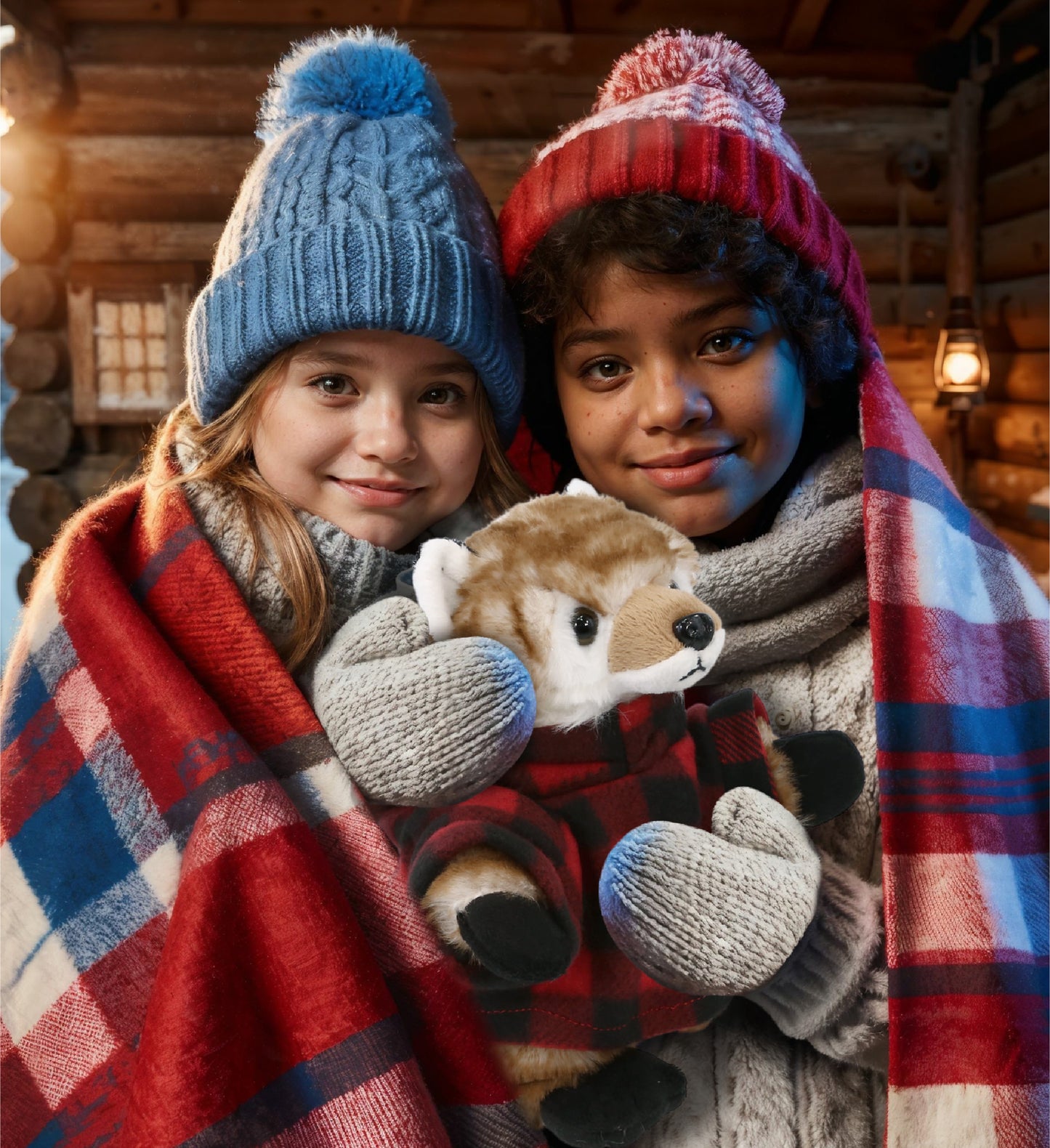 SUPER SOFT PLUSH - FOX WITH RED PLAID HOODIE