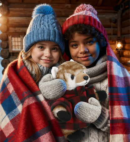 SUPER SOFT PLUSH - FOX WITH RED PLAID HOODIE