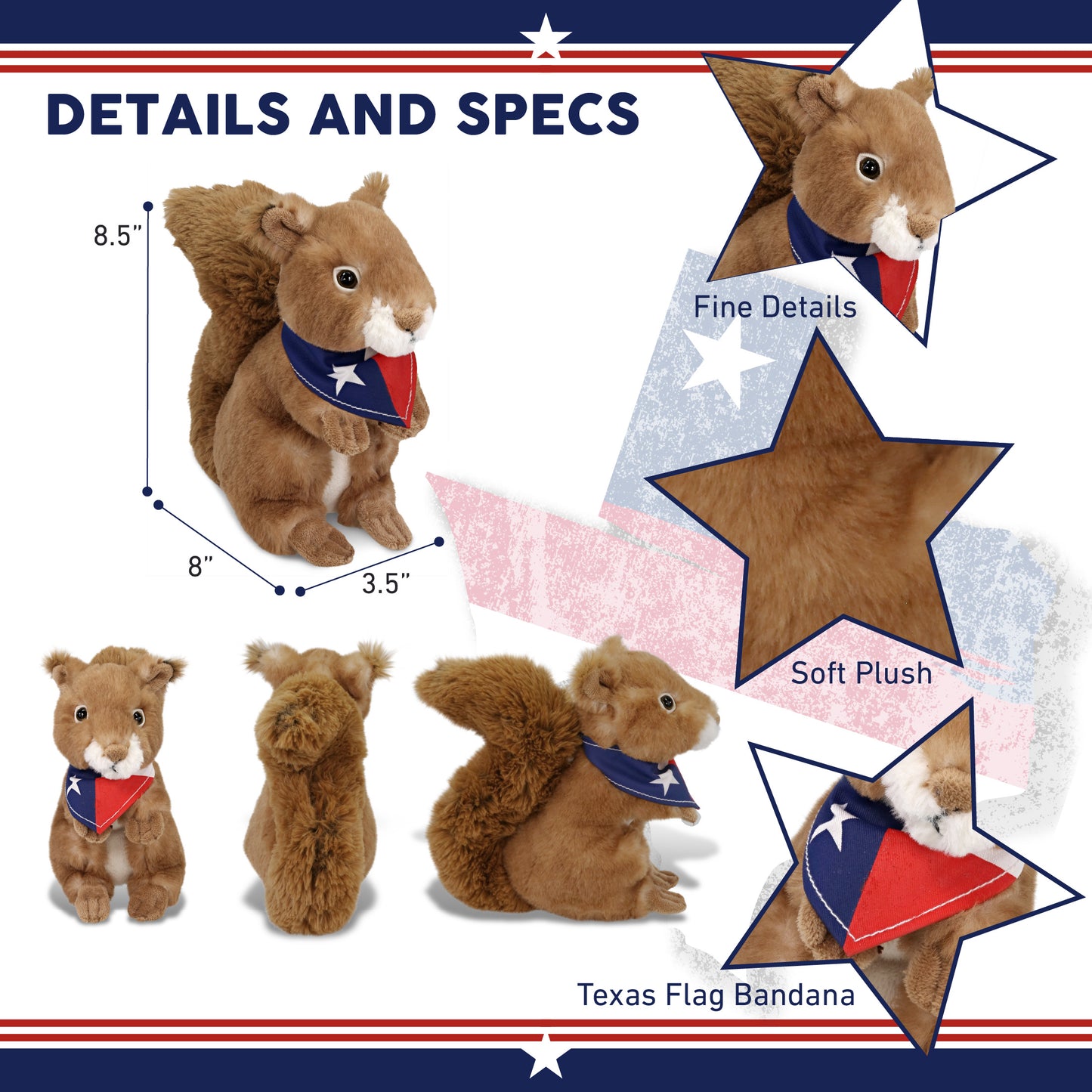 SUPER SOFT PLUSH - SQUIRREL WITH TEXAS FLAG BANDANA