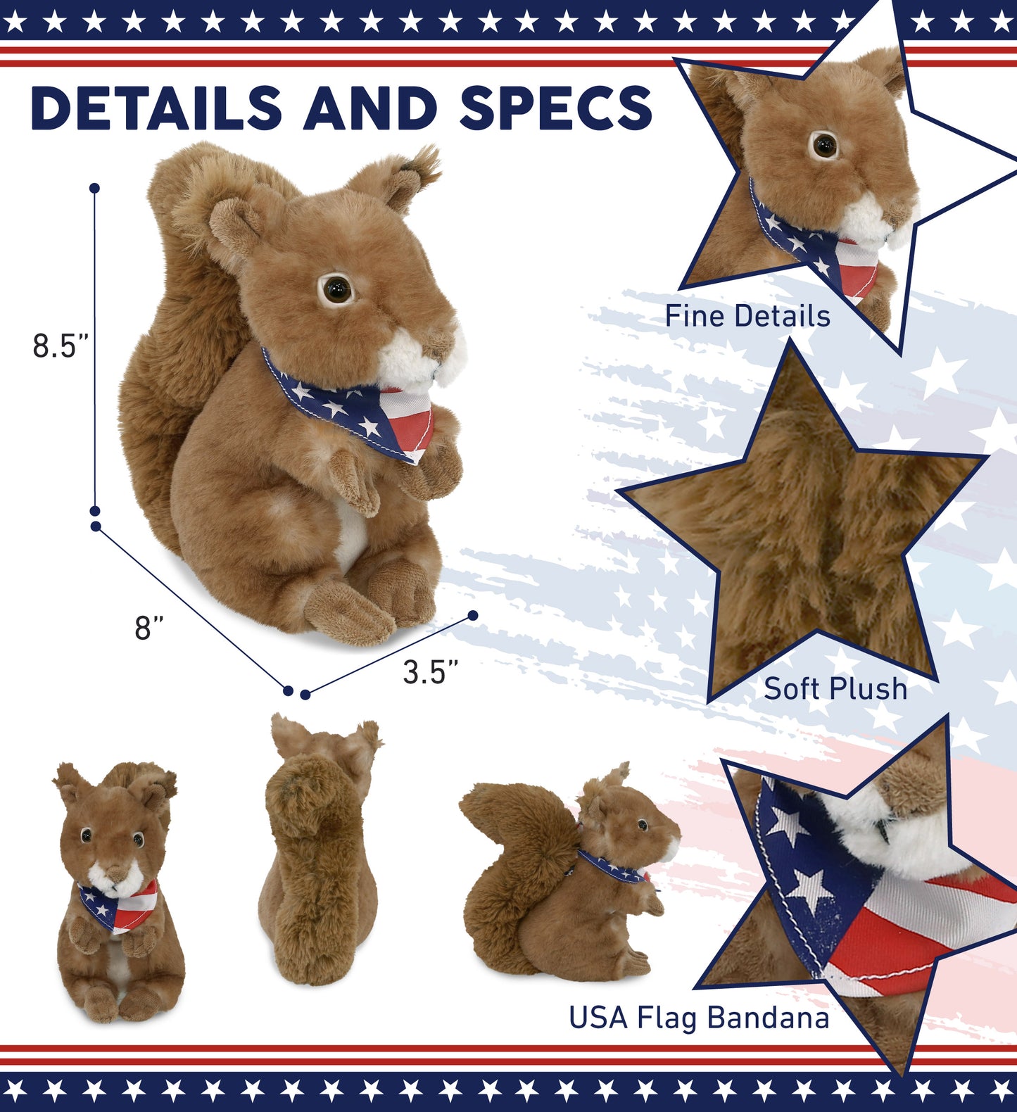 SUPER SOFT PLUSH - SQUIRREL WITH USA FLAG BANDANA