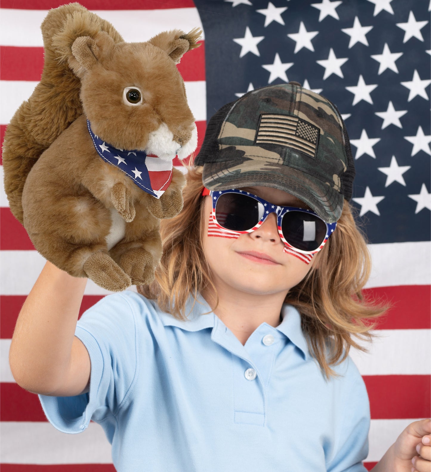SUPER SOFT PLUSH - SQUIRREL WITH USA FLAG BANDANA