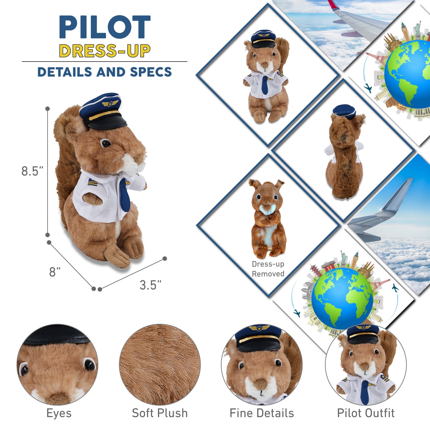 SUPER SOFT PLUSH - SQUIRREL WITH PILOT DRESS UP