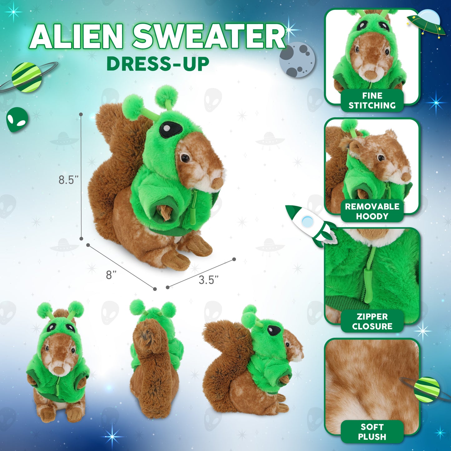 SUPER SOFT PLUSH - SQUIRREL WITH ALIEN SWEATER