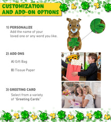 DolliBu Brown Squirrel Stuffed Animal with Green Plush Shamrock - 8.5 Inches