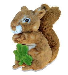 DolliBu Brown Squirrel Stuffed Animal with Green Plush Shamrock - 8.5 Inches