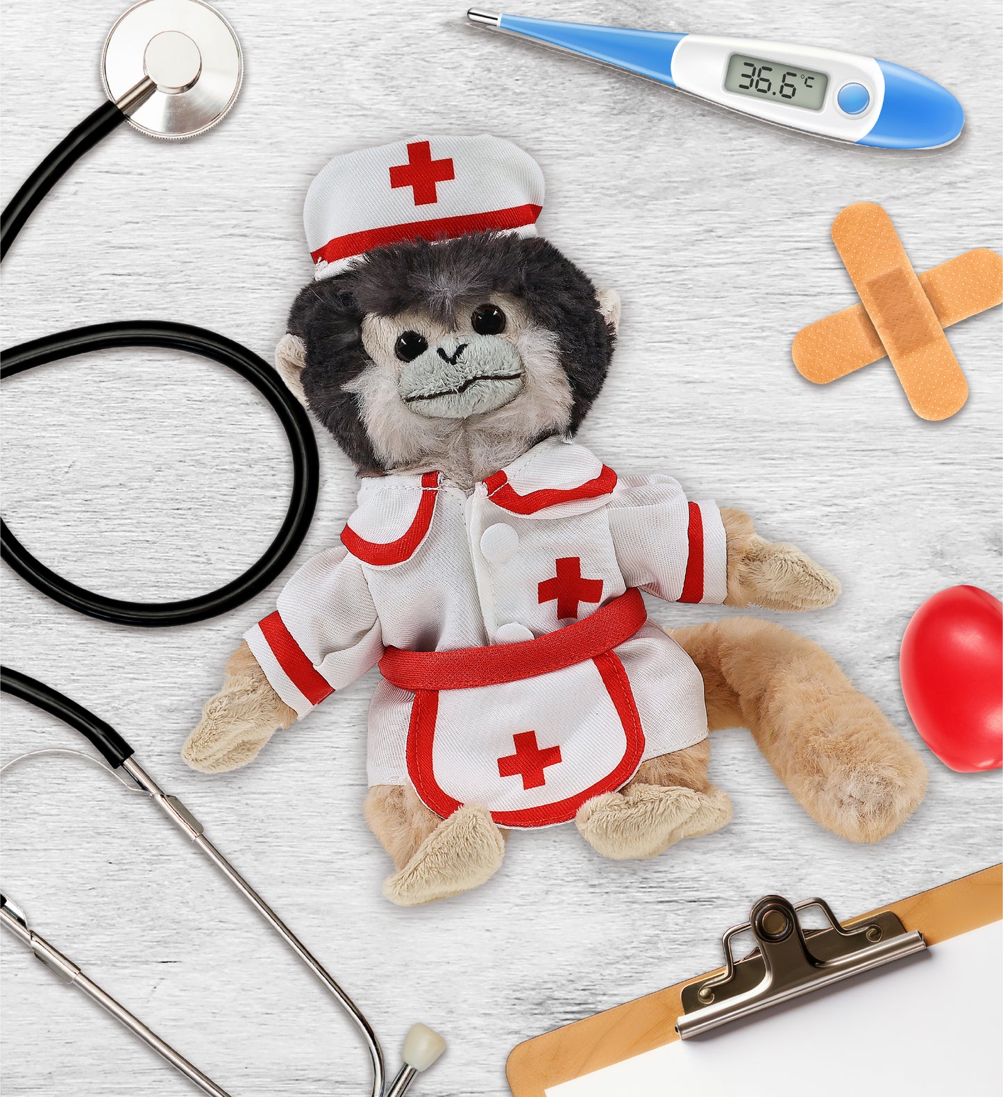SUPER SOFT PLUSH - SQUIRREL MONKEY With NURSE Dress-Up