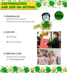 DolliBu Wild Squirrel Monkey Stuffed Toy with Green Plush Shamrock - 12.5 Inch