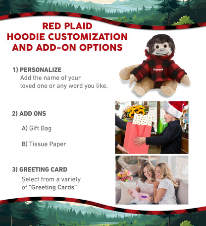 SUPER SOFT PLUSH - SQUIRREL MONKEY WITH RED PLAID HOODIE