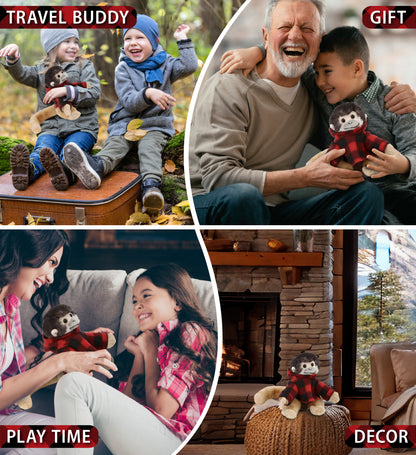 SUPER SOFT PLUSH - SQUIRREL MONKEY WITH RED PLAID HOODIE